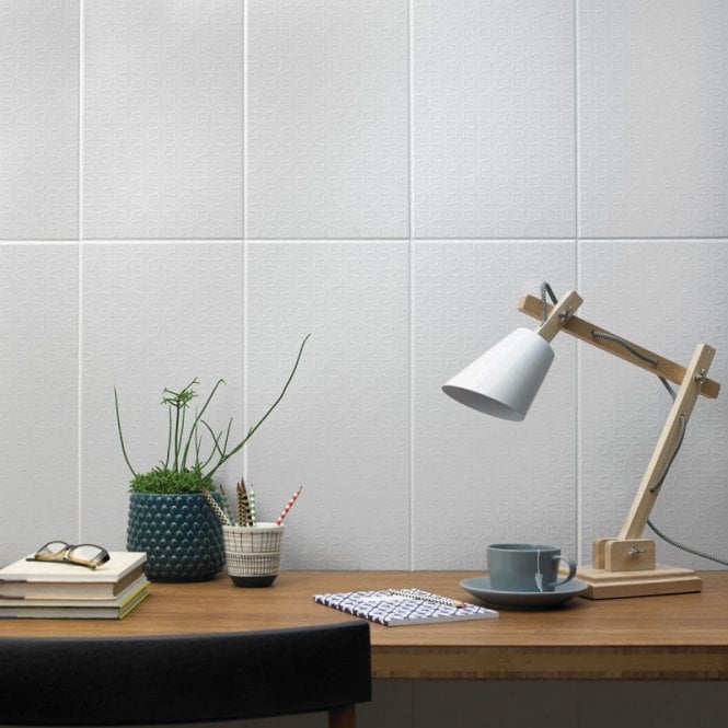 British Ceramic Tile V & A Quatrefoil White Matt 24.8cm x 49.8cm Wall Tile