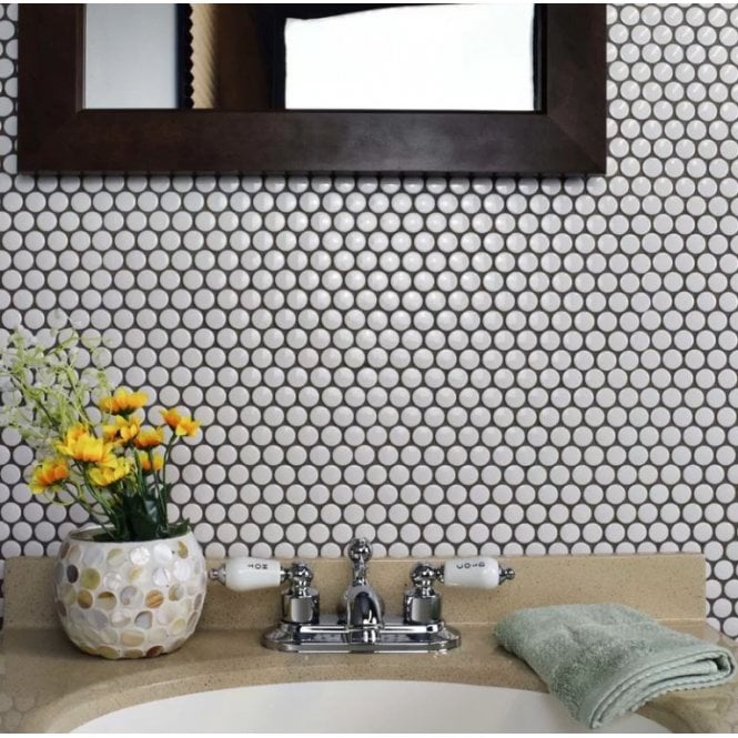 Victorian Penny Gloss White 31.5cm x 29.4cm (1.9cm x 1.9cm) Mosaic Tile