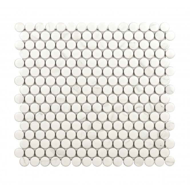 Victorian Penny Matt Carrara White 31.5cm x 29.1cm (1.9cm x 1.9cm) Mosaic Tile