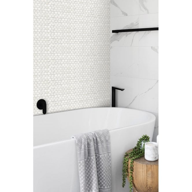 Victorian Penny Matt Carrara White 31.5cm x 29.1cm (1.9cm x 1.9cm) Mosaic Tile