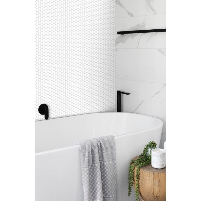 Victorian Penny Matt White 31.5cm x 29.4cm (1.9cm x 1.9cm) Mosaic Tile