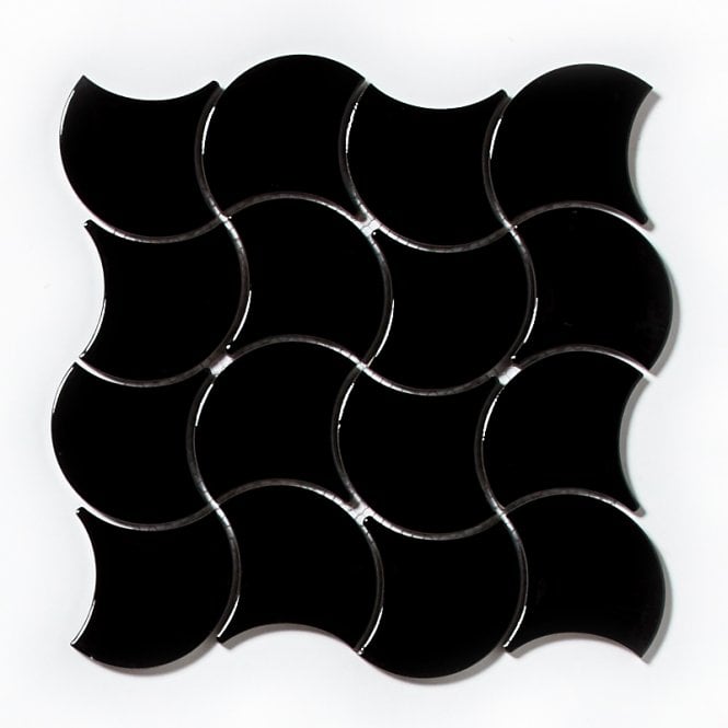 Wave Black Gloss 28.5cm x 30cm Wall Tile