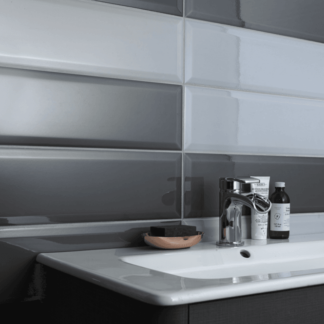 British Ceramic Tile Webb Grey Bevel Gloss Metro V&A 14.8cm x 49.8cm Wall Tile