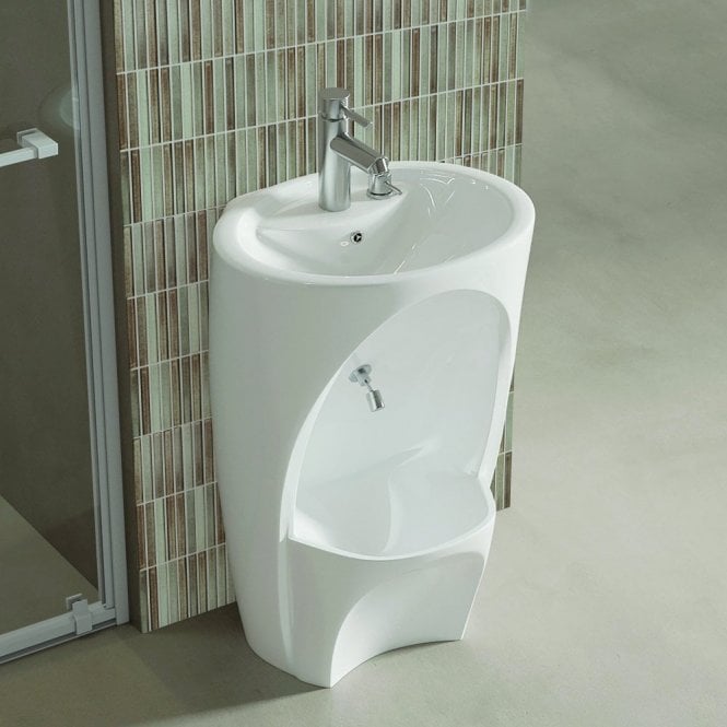 White Ceramic Wudu Sink and Foot Wash Basin, Tap and Fittings