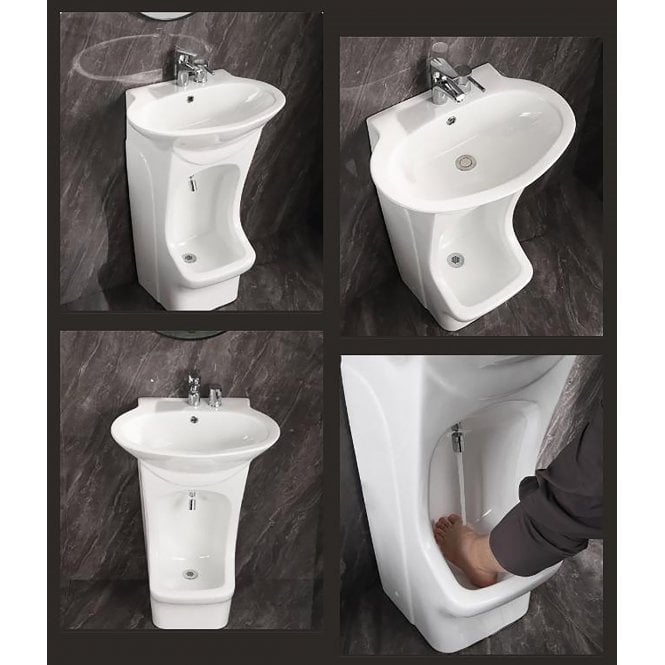 White Easy Wash Dual-Level Wudu Basin, Tap and Fittings
