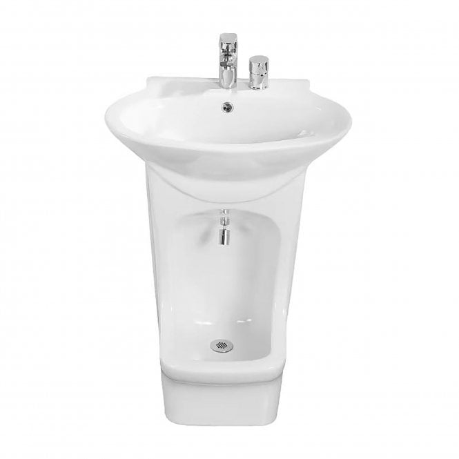 White Easy Wash Dual-Level Wudu Basin, Tap and Fittings