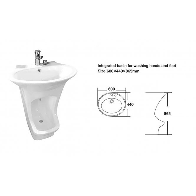 White Easy Wash Dual-Level Wudu Basin, Tap and Fittings