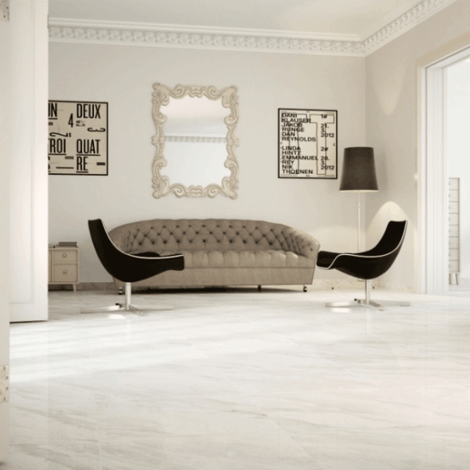White Marble Effect Polished Porcelain Floor Tile 80cm x 80cm
