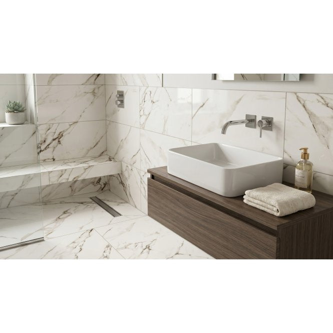 White Marble Effect Rectified Gloss Porcelain 30cm x 60cm Wall and Floor Tile