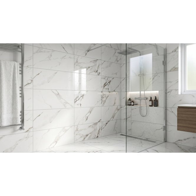White Marble Effect Rectified Gloss Porcelain 30cm x 60cm Wall and Floor Tile