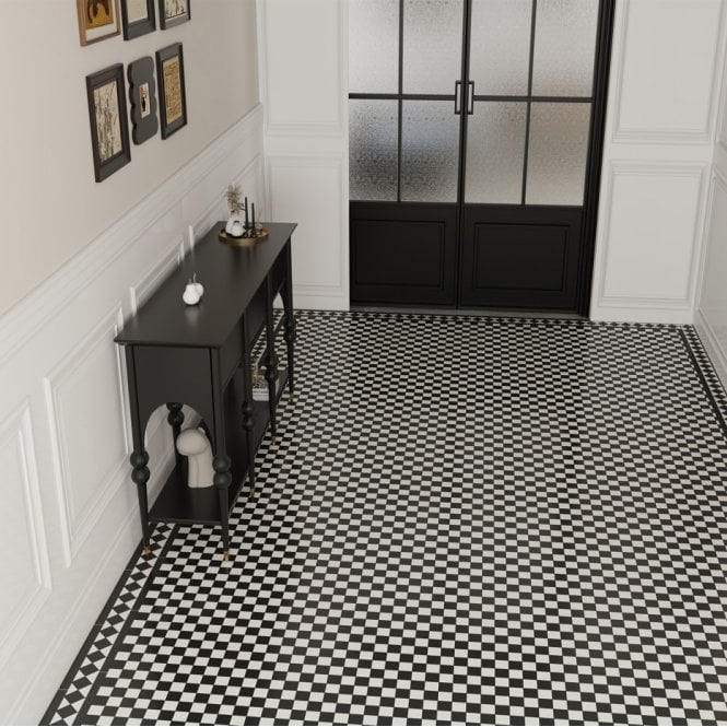 Winston Snow and Midnight Chequer 30.6cm x 30.6cm (4.8cm x 4.8cm) Mosaic Tile