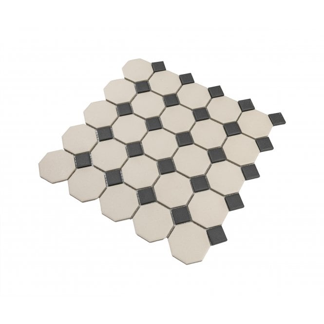 Winston Snow Octagon with Midnight Dot 29.5cm x 29.5cm Mosaic Tile