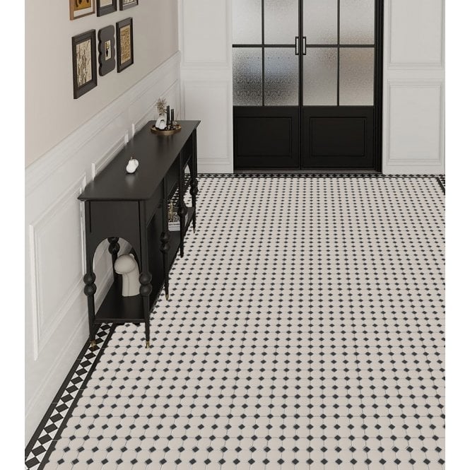 Winston Snow Octagon with Midnight Dot 29.5cm x 29.5cm Mosaic Tile